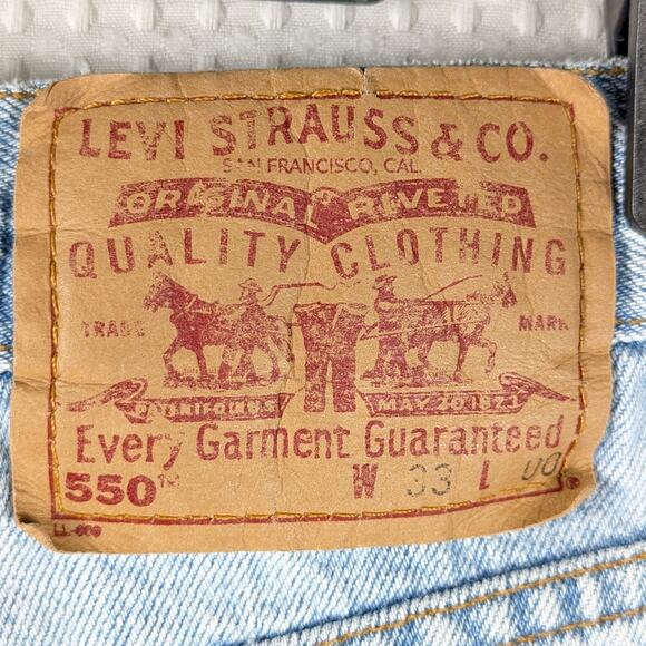 Levi’s 550 Shorts 33x11 Light Wash Denim Relaxed Fit Jeans Cutoff Made in Mexico - Picture 5 of 6